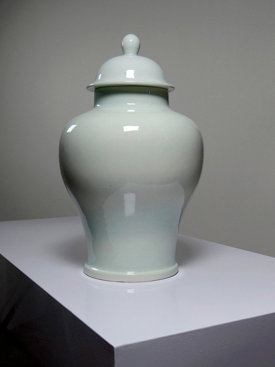 Image 1 of Large Chinese Celadon Glazed Ceramic Vase