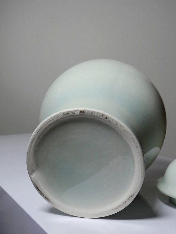 Image 1 of Large Chinese Celadon Glazed Ceramic Vase