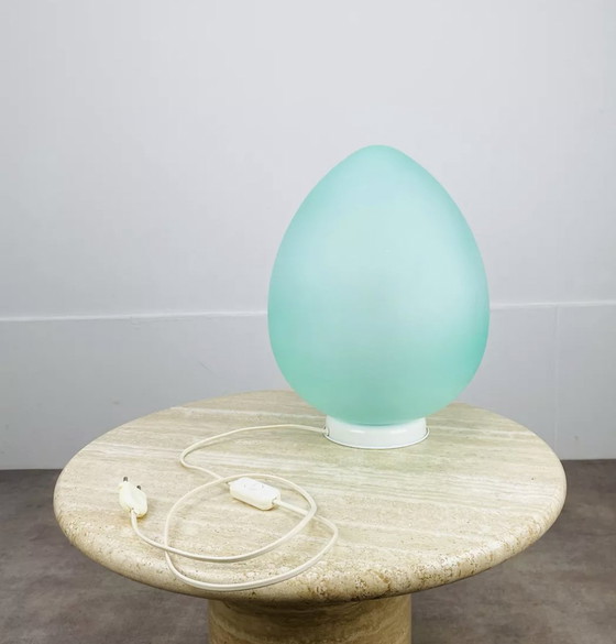 Image 1 of Lamp Œuf Domec Pale Green Glass 70's