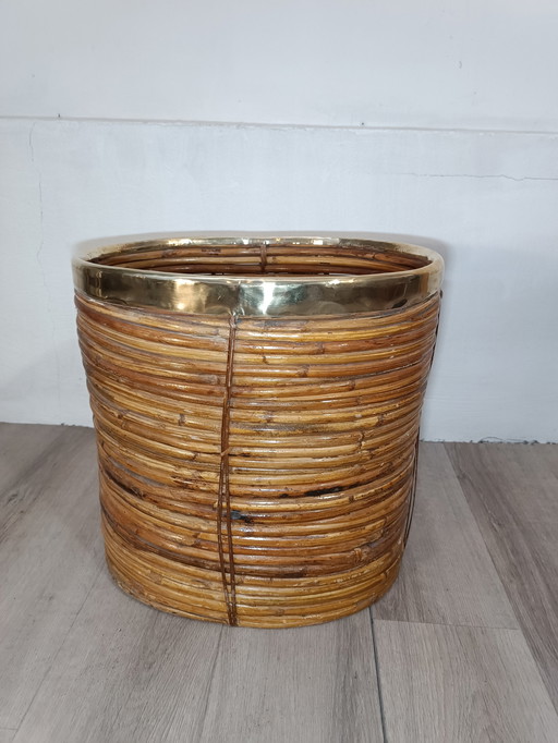 Bamboo and Brass Planter Italy 1970s