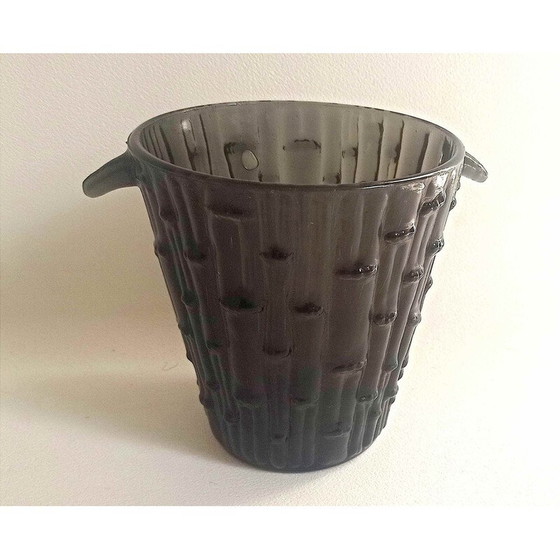 Image 1 of Secchiello per il ghiaccio vintage in vetro fumé nero con rilievi, 1950