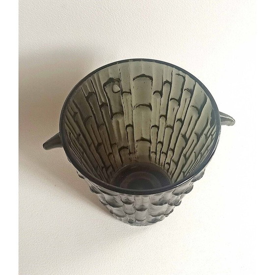 Image 1 of Secchiello per il ghiaccio vintage in vetro fumé nero con rilievi, 1950