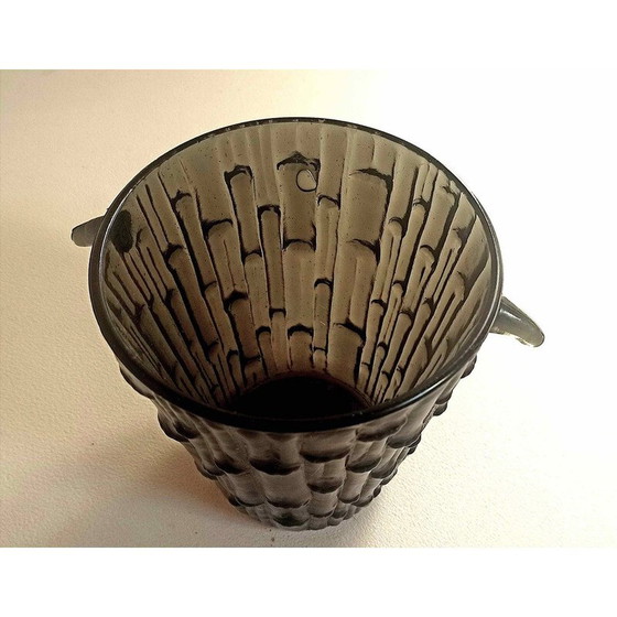 Image 1 of Secchiello per il ghiaccio vintage in vetro fumé nero con rilievi, 1950