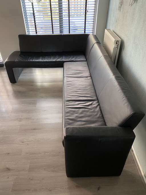 Dining Room Bench Beef Leather Black