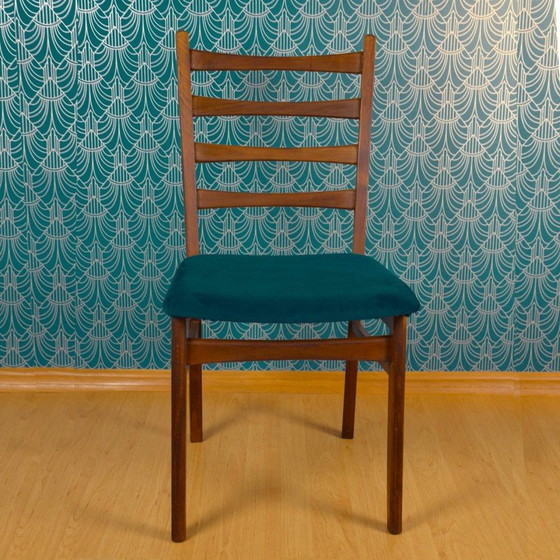 Image 1 of Vintage teak and navy velvet chair for Lübke, Germany 1960s