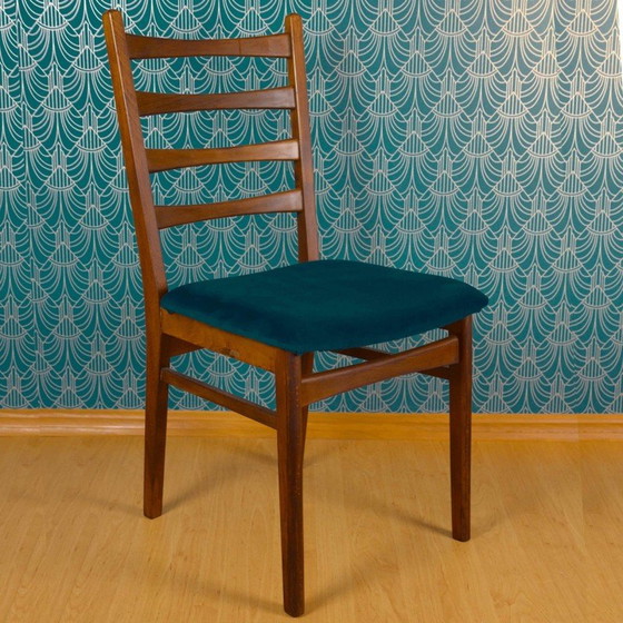 Image 1 of Vintage teak and navy velvet chair for Lübke, Germany 1960s