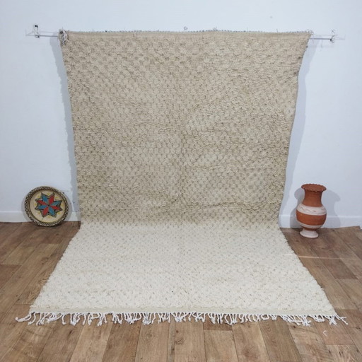 Beni Ouarain White Moroccan Carpet, Handmade From Wool - Tapis Beni Ouarain Blanc Marocain, Fait Main En Laine