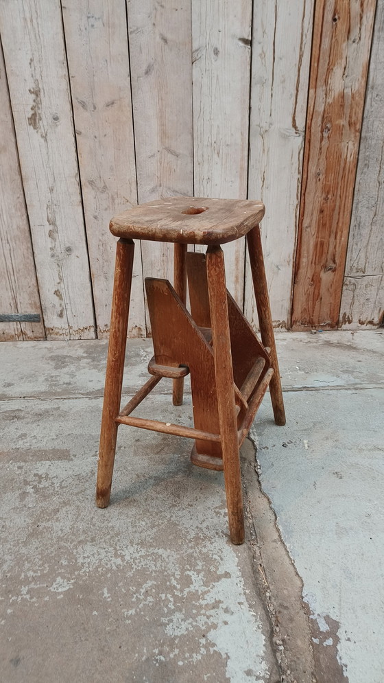 Image 1 of Vintage Wooden Rustic Brocante Kitchen Stair Stool