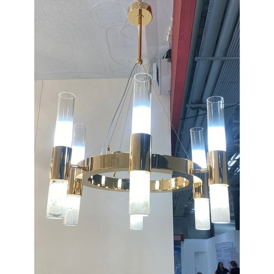 Image 1 of Contemporary Gold Ring Chandelier With Gradient White And Carrara Marble Glasses By Simoeng