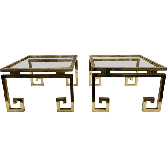 Image 1 of Pair of vintage brass and glass side tables, Italy1970