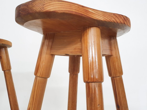 Image 1 of Tabourets de bar modernes scandinaves en bois de pin 1970