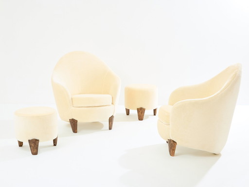 Garouste & Bonetti Koala Armchairs And Stools Bronze Mohair Velvet 1995