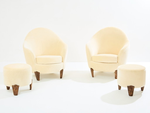 Garouste & Bonetti Koala Armchairs And Stools Bronze Mohair Velvet 1995