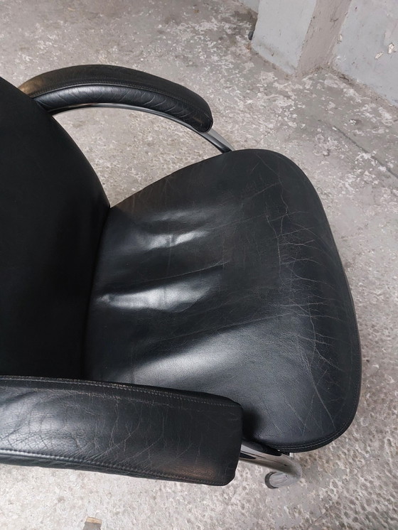 Image 1 of Black Leather Chrome Armchairs 80'