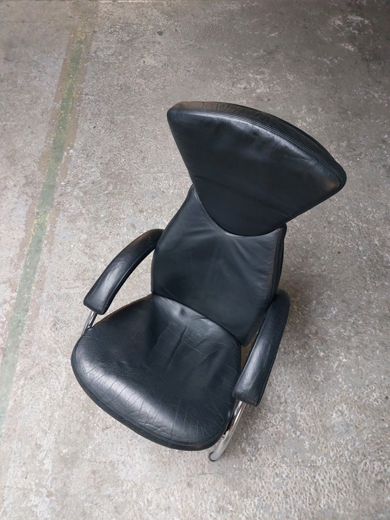 Image 1 of Black Leather Chrome Armchairs 80'