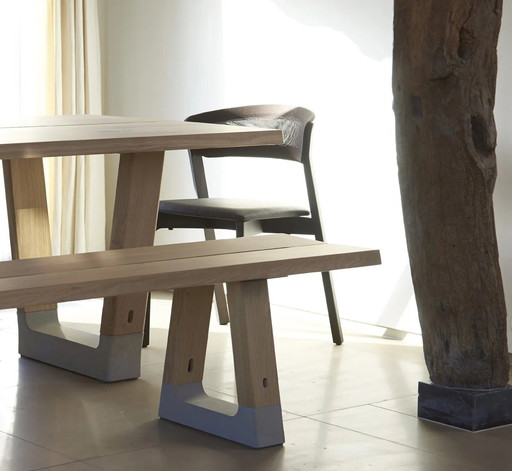 Arco Base Table 100X240Cm In Solid Oak Concrete Natural