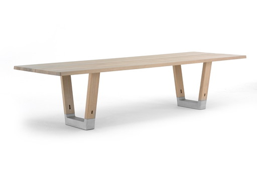 Arco Base Table 100X240Cm In Solid Oak Concrete Natural