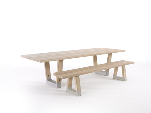 Arco Base Table 100X240Cm In Solid Oak Concrete Natural