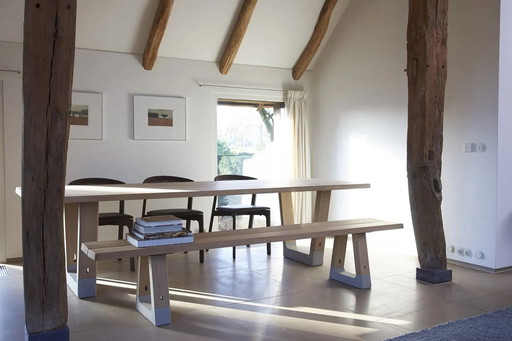 Arco Base Table 100X240Cm In Solid Oak Concrete Natural