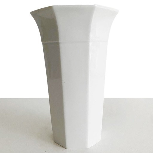Vaso vintage ottagonale in porcellana di Limoges bianco