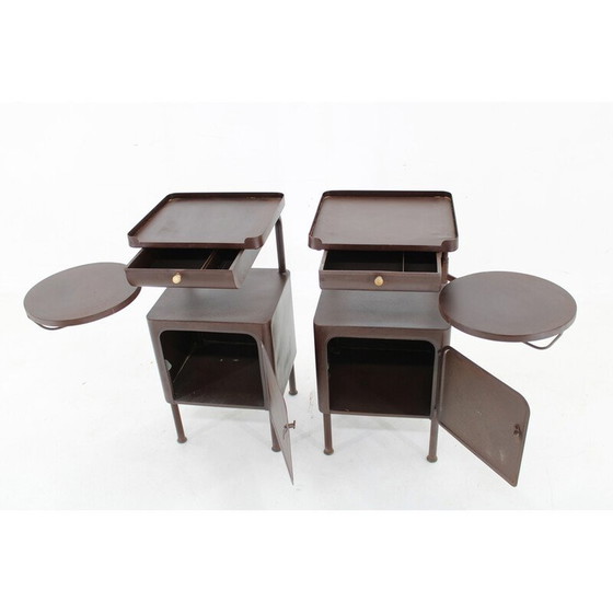 Image 1 of Pair of vintage industrial bedside tables with sliding table, Czechoslovakia 1940