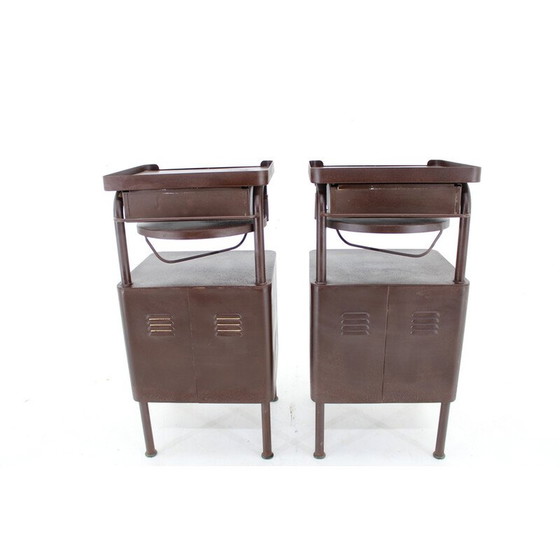 Image 1 of Pair of vintage industrial bedside tables with sliding table, Czechoslovakia 1940