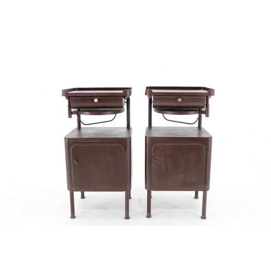 Image 1 of Pair of vintage industrial bedside tables with sliding table, Czechoslovakia 1940