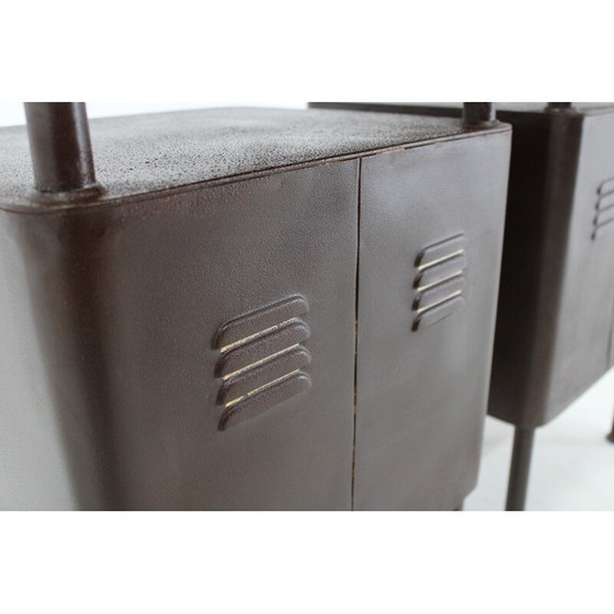 Image 1 of Pair of vintage industrial bedside tables with sliding table, Czechoslovakia 1940