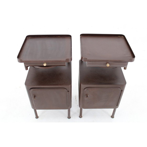 Image 1 of Pair of vintage industrial bedside tables with sliding table, Czechoslovakia 1940