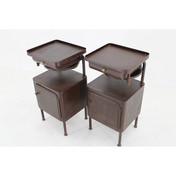 Image 1 of Pair of vintage industrial bedside tables with sliding table, Czechoslovakia 1940