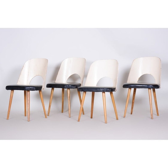 Image 1 of Set of 4 vintage black and white dining chairs by Oswald Haerdtl, 1950s