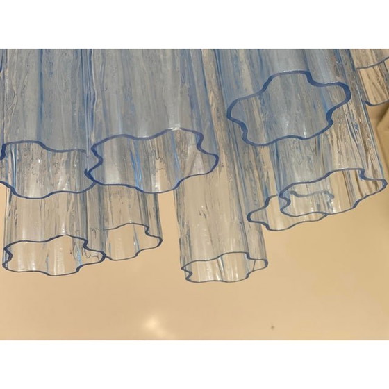 Image 1 of Contemporary Blue “Tronchi” Murano Glass Chandelier In Venini Style