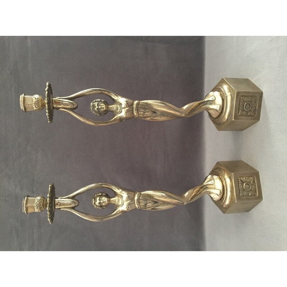 Image 1 of Pair of vintage candlesticks in solid gilt bronze