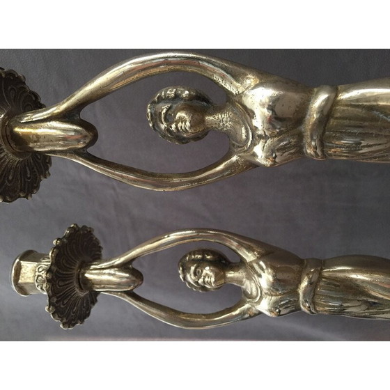 Image 1 of Pair of vintage candlesticks in solid gilt bronze