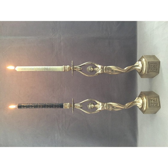 Image 1 of Pair of vintage candlesticks in solid gilt bronze