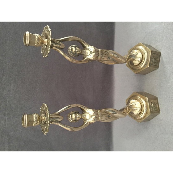 Image 1 of Pair of vintage candlesticks in solid gilt bronze