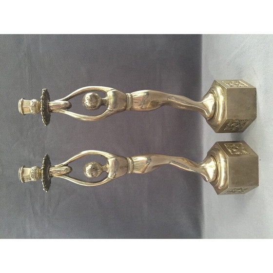 Image 1 of Pair of vintage candlesticks in solid gilt bronze