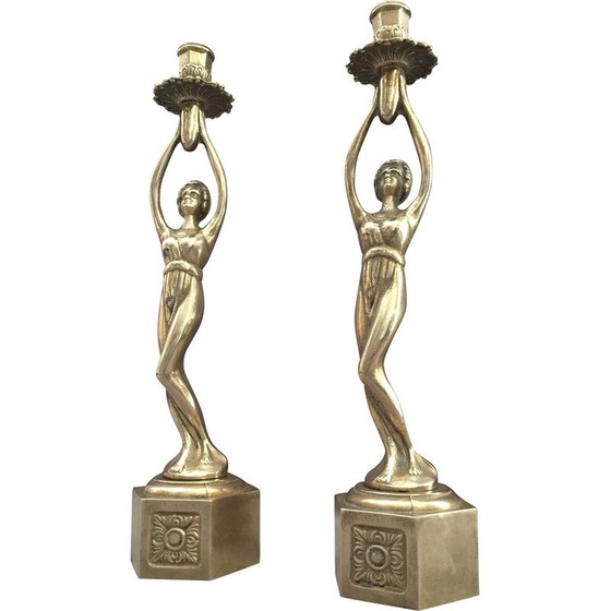 Image 1 of Pair of vintage candlesticks in solid gilt bronze