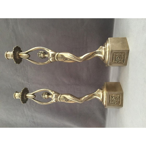 Image 1 of Pair of vintage candlesticks in solid gilt bronze