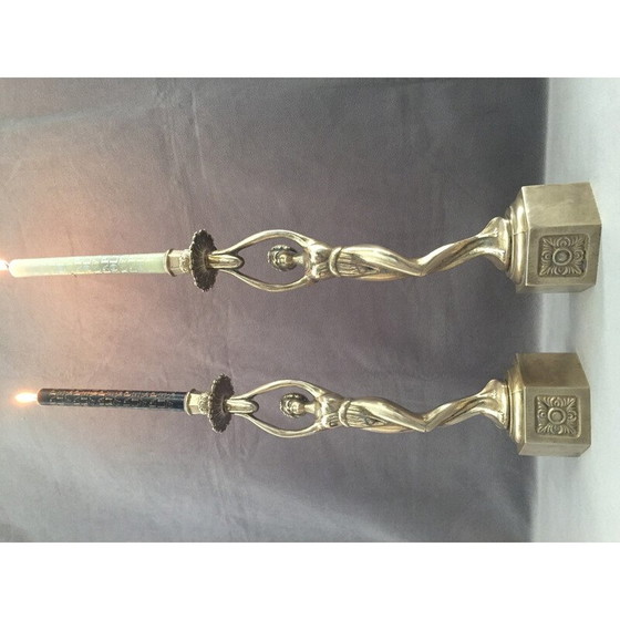 Image 1 of Pair of vintage candlesticks in solid gilt bronze