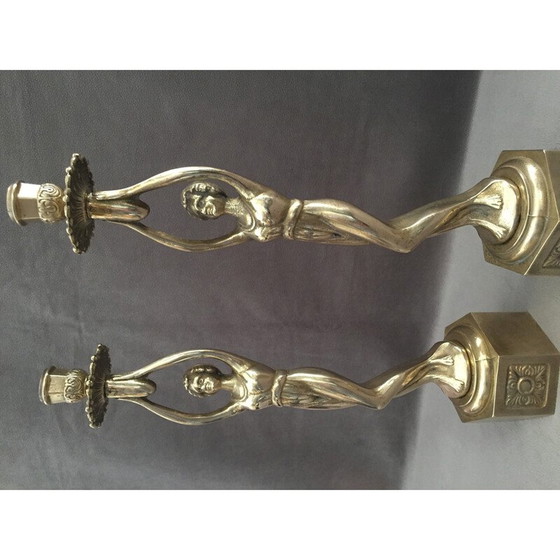 Image 1 of Pair of vintage candlesticks in solid gilt bronze