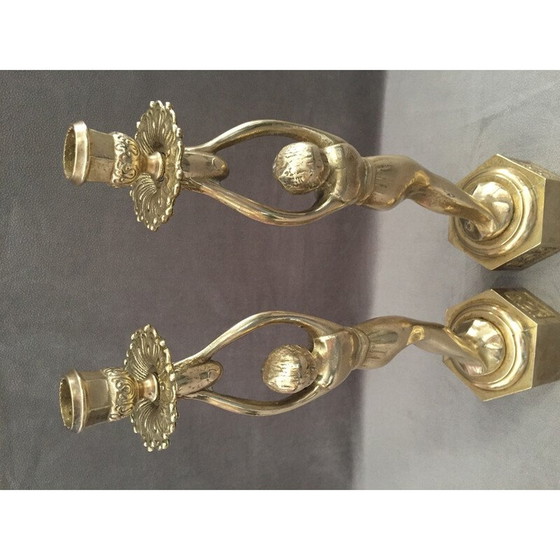 Image 1 of Pair of vintage candlesticks in solid gilt bronze