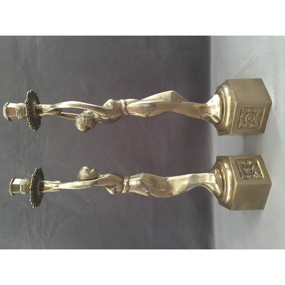 Image 1 of Pair of vintage candlesticks in solid gilt bronze