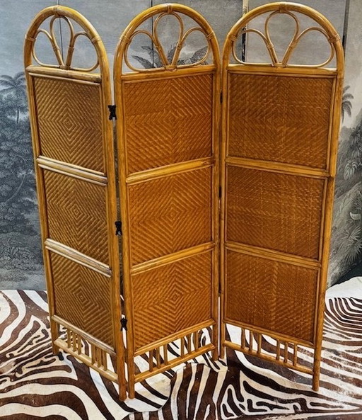 Vintage Room Screen / Room Divider Rattan Cane Bamboo