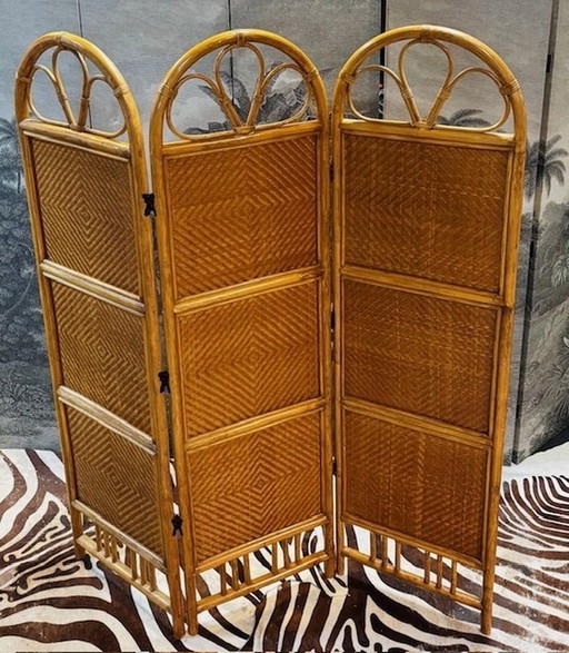 Vintage Room Screen / Room Divider Rattan Cane Bamboo