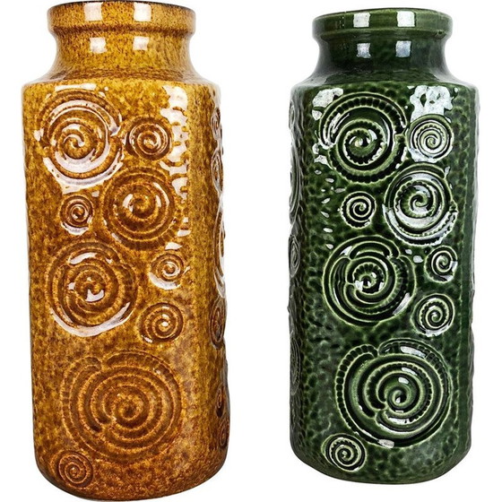 Image 1 of Pair of vintage Jura vases in fat lava ceramic by Scheurich, Germany 1970