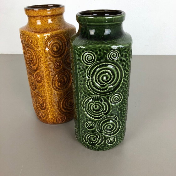 Image 1 of Pair of vintage Jura vases in fat lava ceramic by Scheurich, Germany 1970