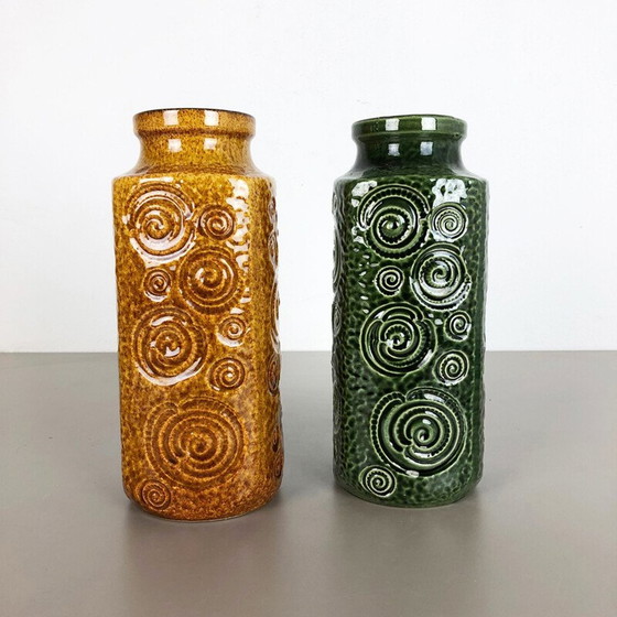 Image 1 of Pair of vintage Jura vases in fat lava ceramic by Scheurich, Germany 1970