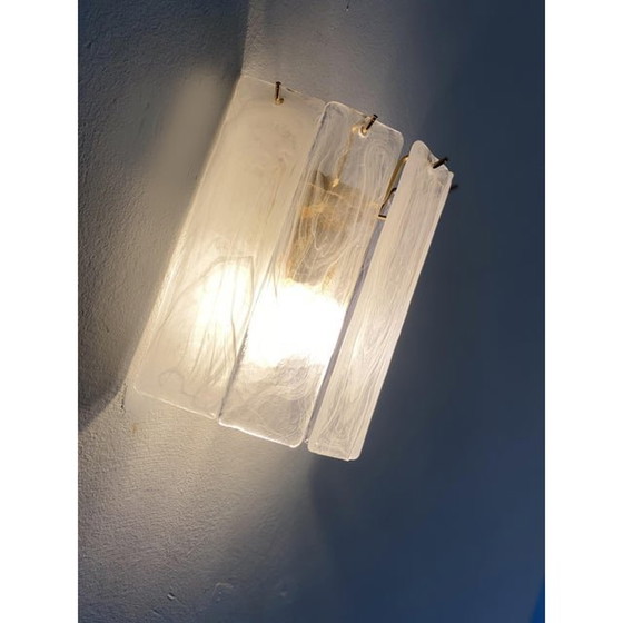 Image 1 of Set Of Two Venied-White Alabastro Strips “Listelli” Murano Glass Gold 24K Wall Sconce