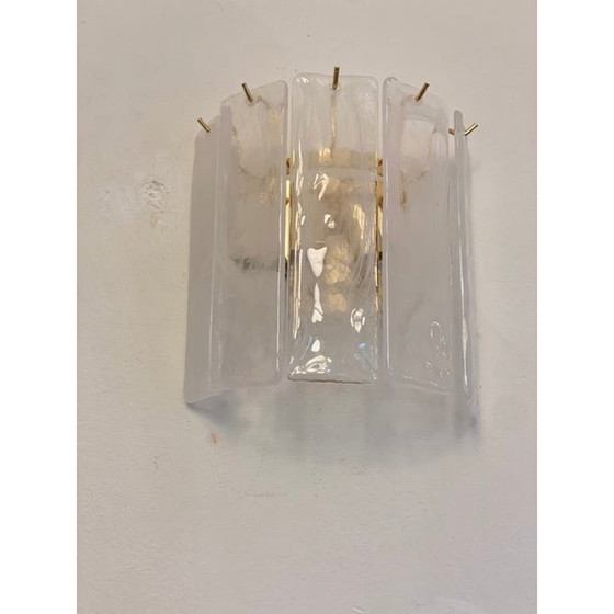 Image 1 of Set Of Two Venied-White Alabastro Strips “Listelli” Murano Glass Gold 24K Wall Sconce
